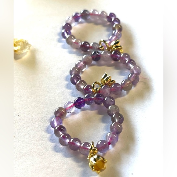 Natural Amethyst Stretchy Lotus Flower Rings Set of 3 Pieces Crystal Gemstone - Picture 2 of 8